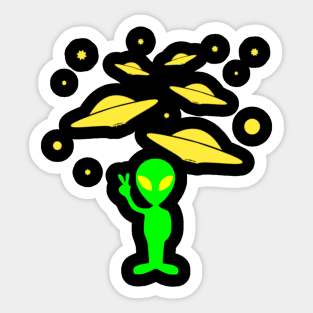 peace bro funny alien with UFO Sticker